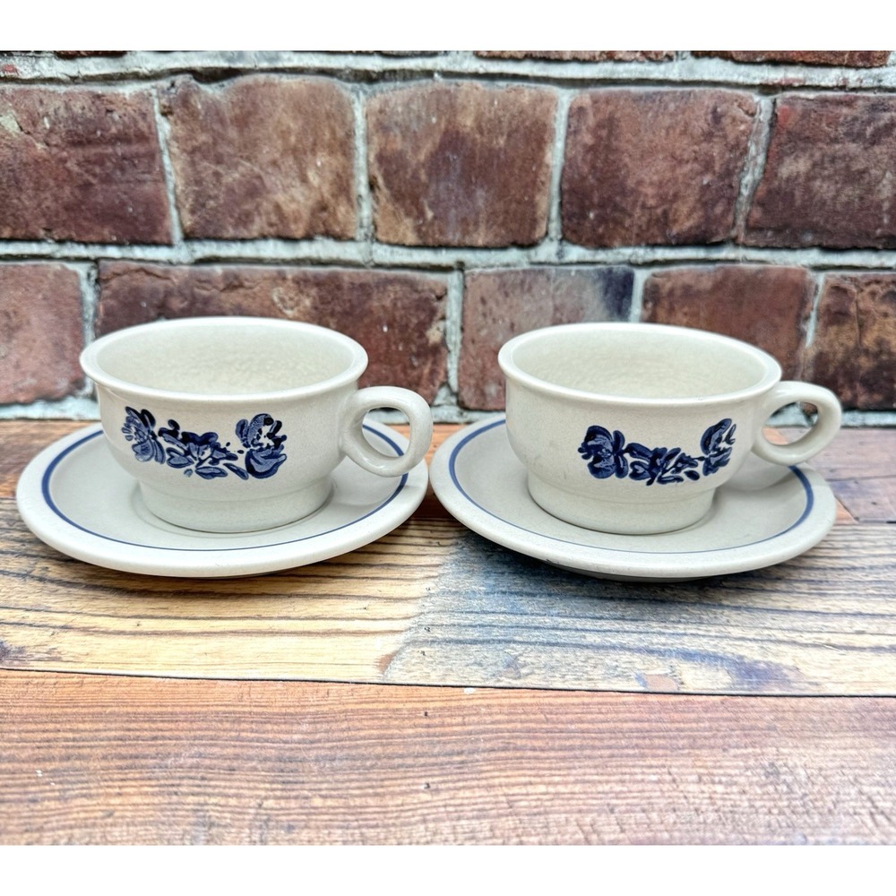 2 Pfaltzgraff Coffee Mug Tea Cup Saucer Sets Yorktowne Farmhouse Country 4pc Vtg